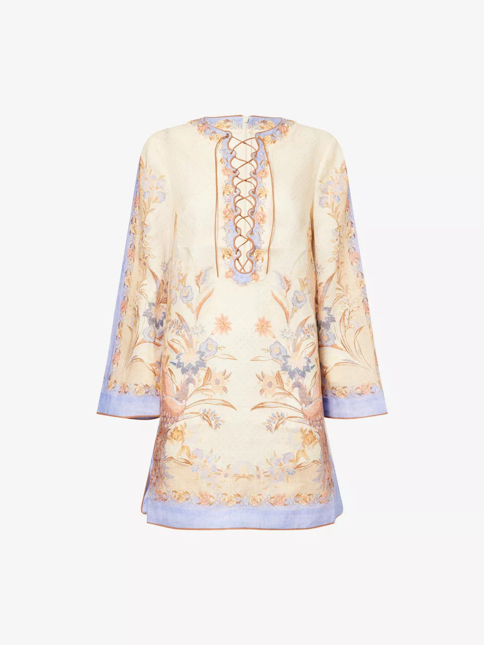 Indra Floral-Print Linen Tunic Mini Dress | Selfridges