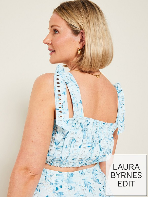 X Laura Byrnes Co Ord Broidery Floral Crop Top - Blue | Very (UK)
