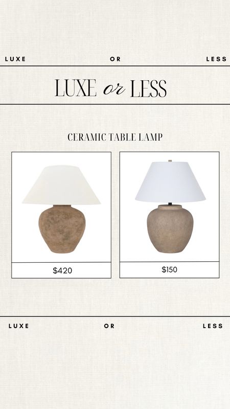 Luxe or Less: Ceramic Table Lamp!

Gorgeous on either budget!

table lamp, mcgee & co, bed bath and beyond, affordable home decor, affordable lamp, deal of the day, brown lamp, large brown lamp, rustic lamp

#LTKSaleAlert #LTKHome #LTKStyleTip