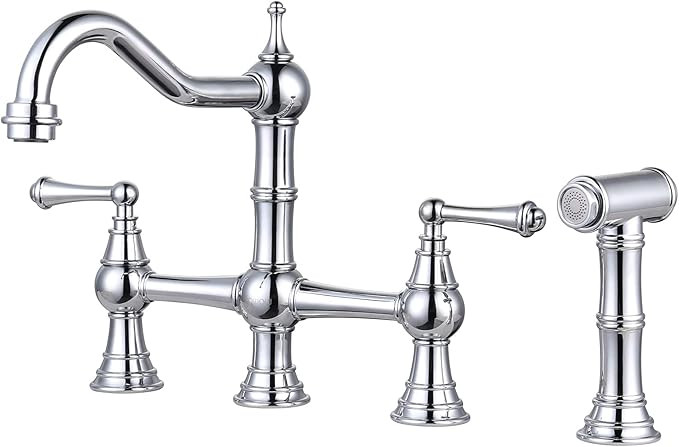 WOWOW 4 Hole Kitchen Faucet with Sprayer, 8 Inch Centerset Brass Bridge Kitchen Faucet 2 Handle w... | Amazon (US)
