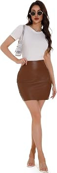 Women's Leather Mini Skirt High Waisted Pencil Pleather Skirts | Amazon (US)