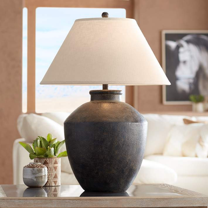 Franklin Iron Works Massa 29 1/2" Black Terracotta Jar Table Lamp | Lamps Plus