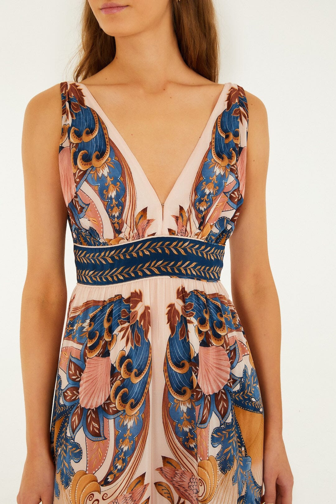 Soft Pink Garden Scarf V Neck Midi Dress | FARM Rio | FarmRio (US)