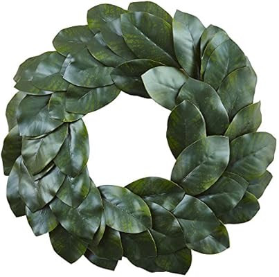 Nearly Natural Magnolia Leaf Wreath, 24", Green | Amazon (US)