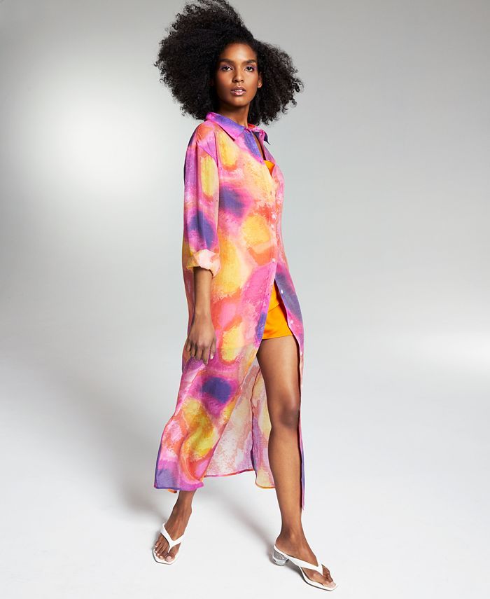 Bar III Zerina Akers Tie-Dyed Shirtdress, Created for Macy's & Reviews - Dresses - Women - Macy's | Macys (US)
