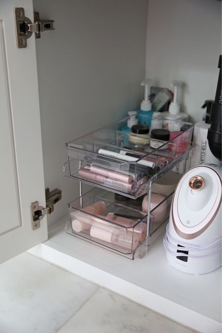 Bathroom organization 
Two-Tier organizer with dividers 
Facial steamer 

#LTKhome #LTKFind