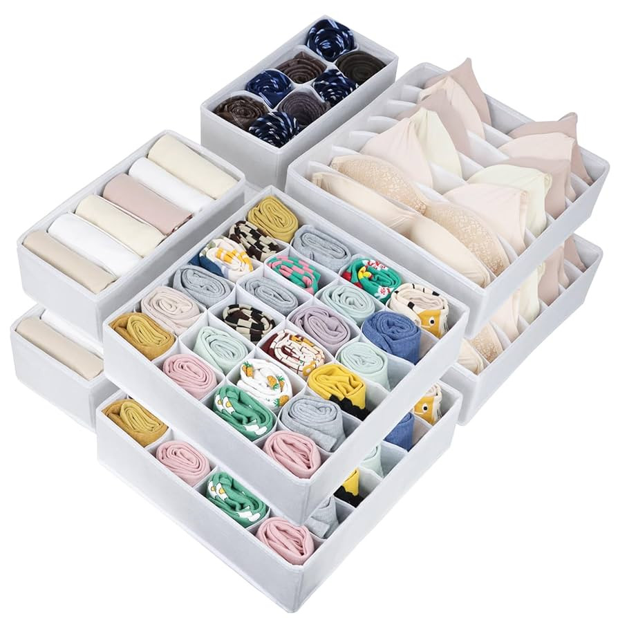 8 Packs Underwear Drawer Organizer Clothes, Foldable Bra Drawer Organizer Bins, 90 Cells Fabric C... | Amazon (US)