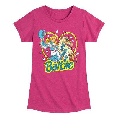 Girls' Barbie Retro Western Comic Fitted Short Sleeve Graphic T-Shirt - Heather Fuchsia - 4T | Target