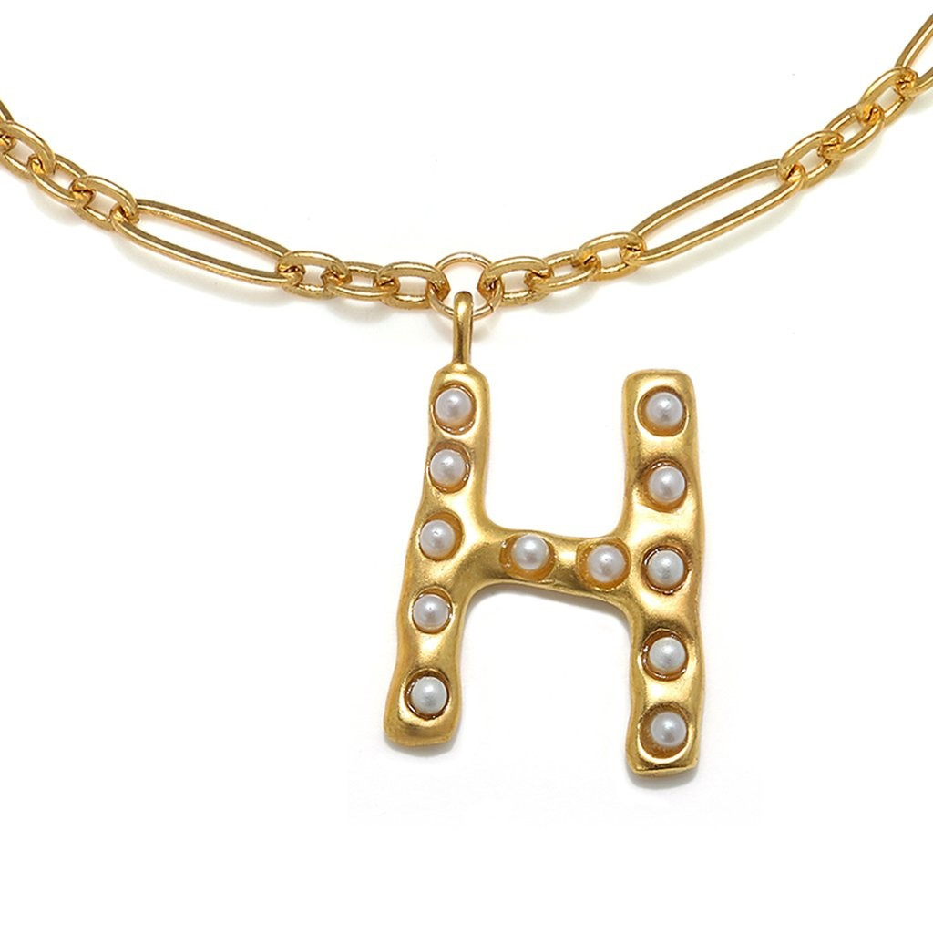 "H" Pearl Initial Talisman Necklace | Sequin