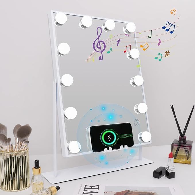 Fenair Hollywood Vanity Mirror with Lights and Bluetooth Wireless Charging Lighted Makeup Mirror ... | Amazon (US)