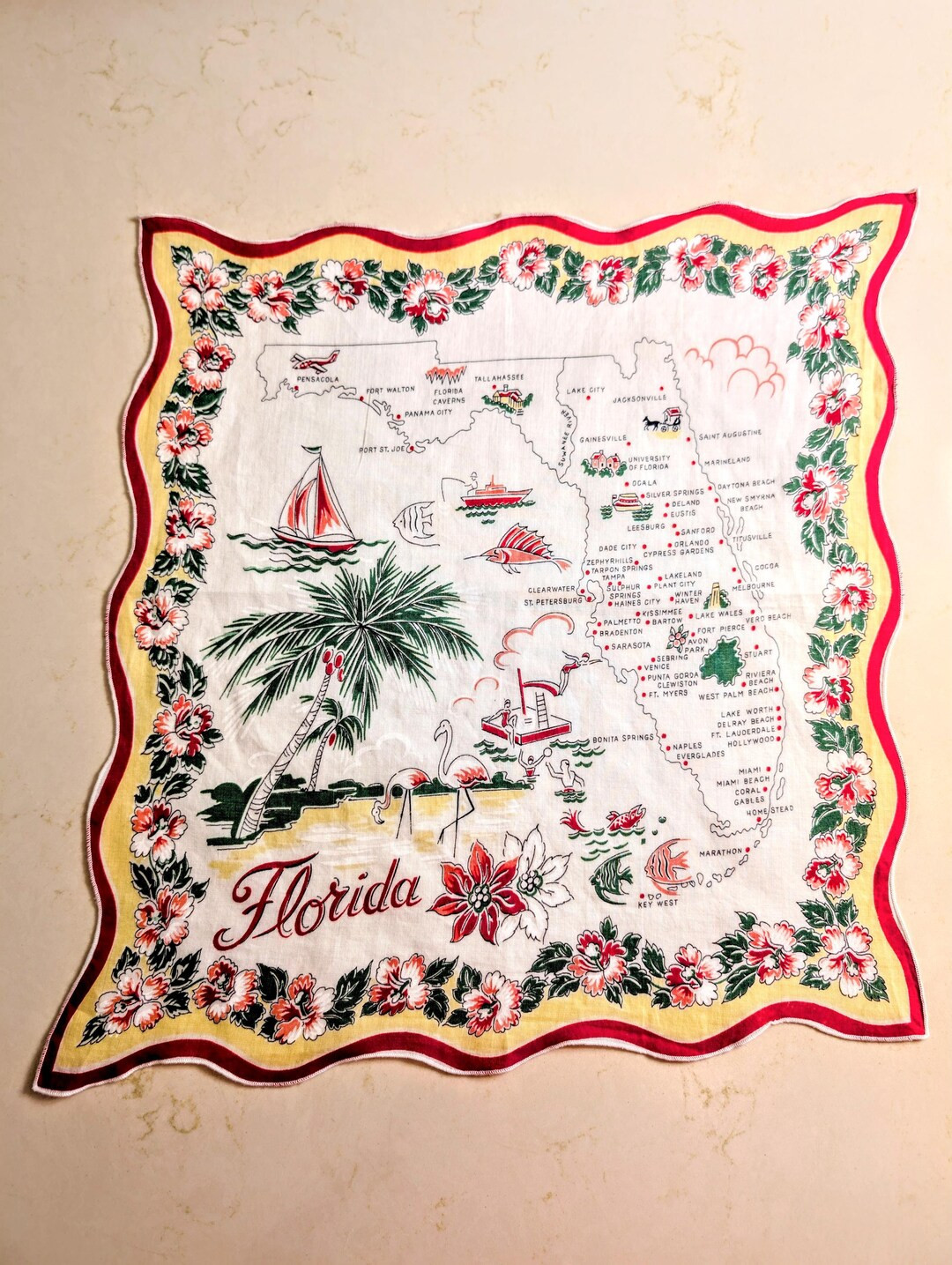 Vintage Florida State Hankie I 1950s Cotton Handkerchief - Etsy | Etsy (US)