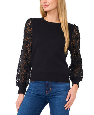 CeCe Women's 3D-Floral-Lace Mixed Media Sweater - Macy's | Macy's
