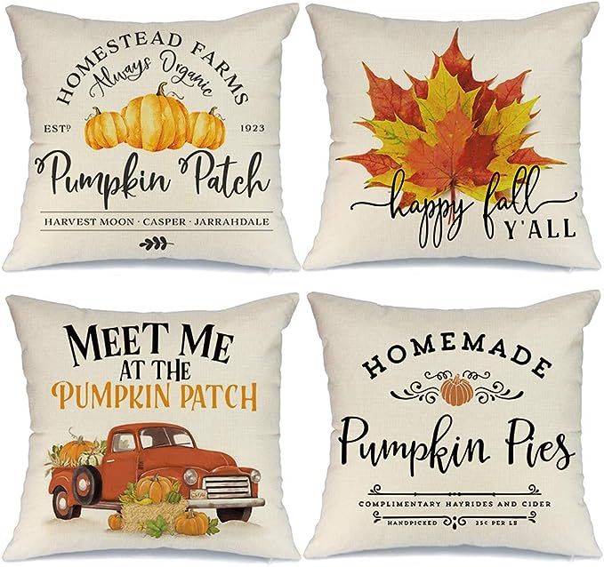 AENEY Fall Decor Pillow Covers 18x18 inch Set of 4 Fall Decorations Pumpkin Patch Truck Maple Lea... | Amazon (US)