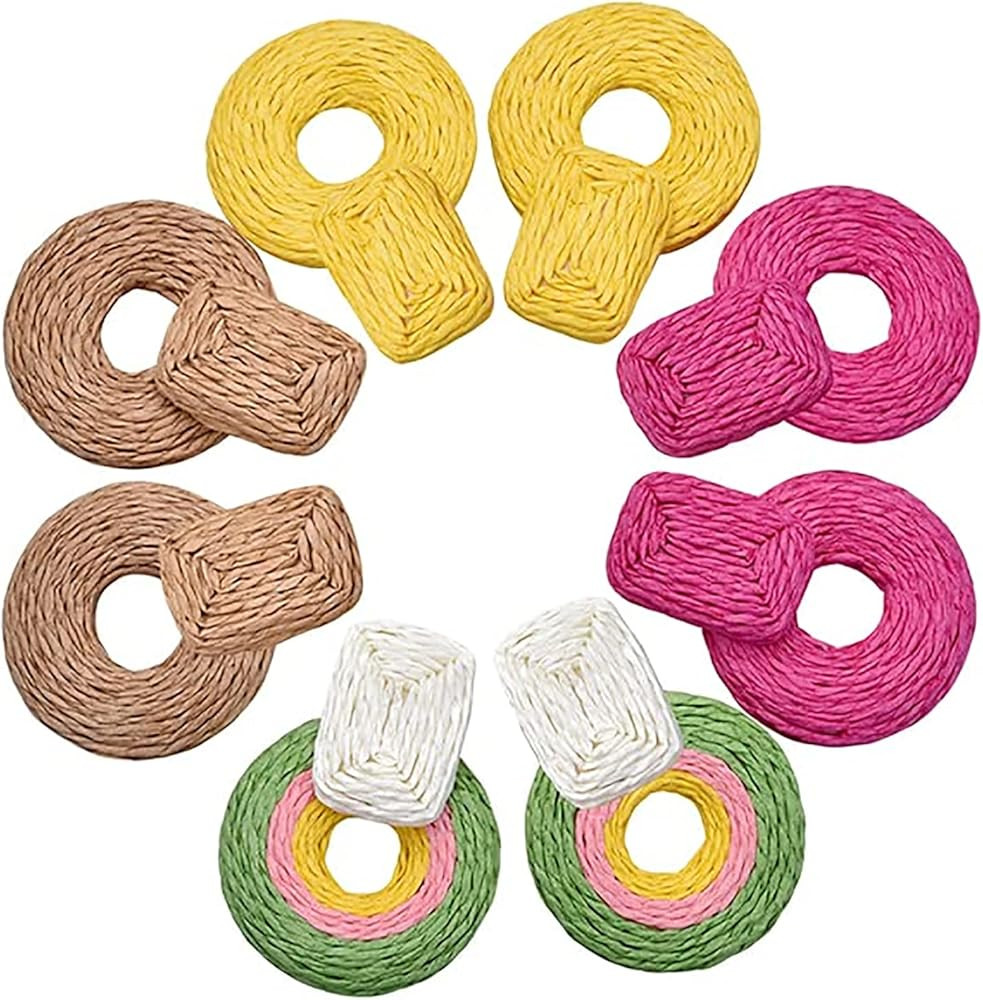 4 Pairs Raffia Earrings, Summer Rattan Earrings Lightweight Raffia Drop Earrings Handmade Straw E... | Amazon (US)