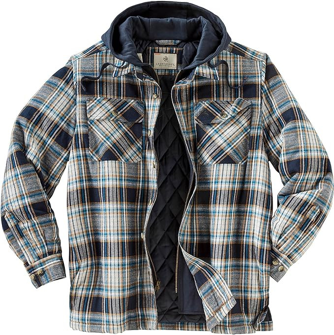 Legendary Whitetails Men's Plaid Flannel Shirt Jacket Quilted with Hood Polyfill Insulated | Amazon (US)
