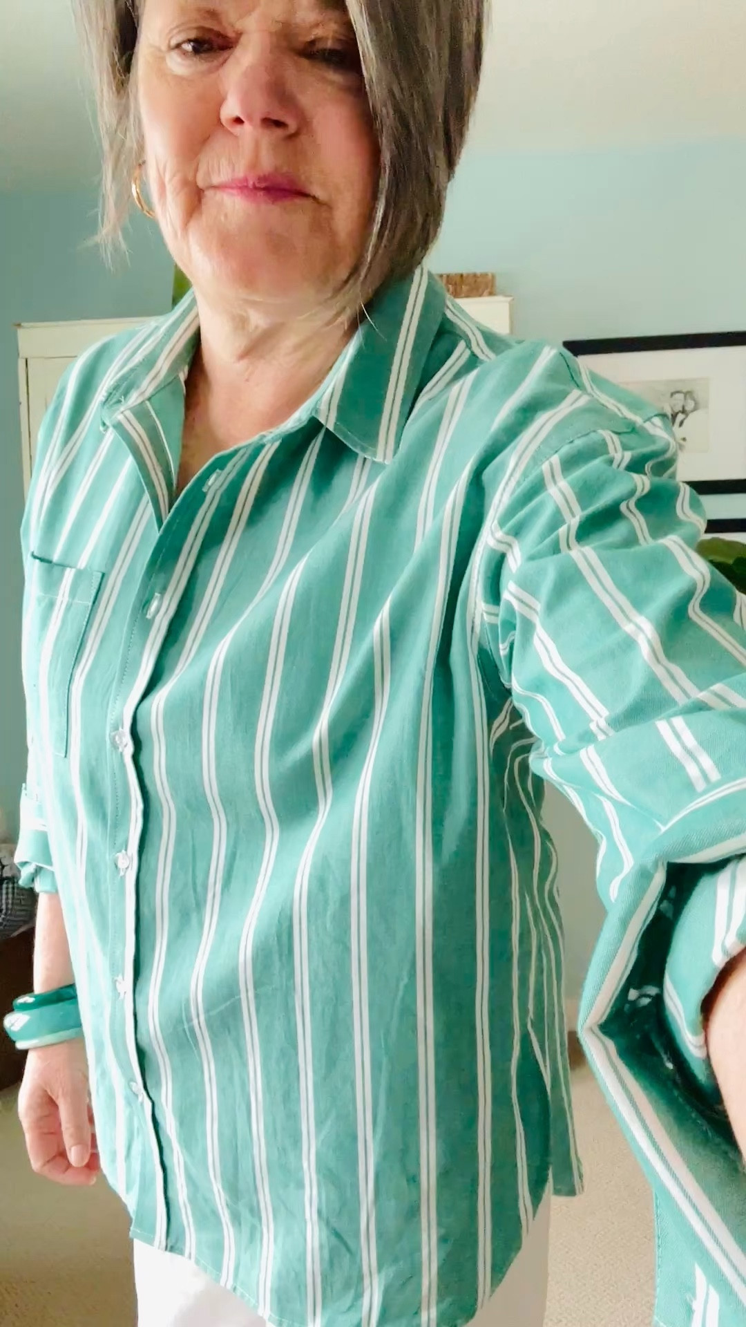 Thank you for helping me decide to keep this beautiful striped green blouse! It’s now my favorite spring blouse from Stitch Fix. The quality is so nice and has that nice crispness to it. It will go with everything!  

#LTKootd #LTKMidsize