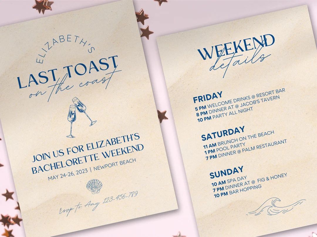 Last Toast on the Coast Bachelorette Party Invitation and Itinerary Template, Customizable Coasta... | Etsy (US)