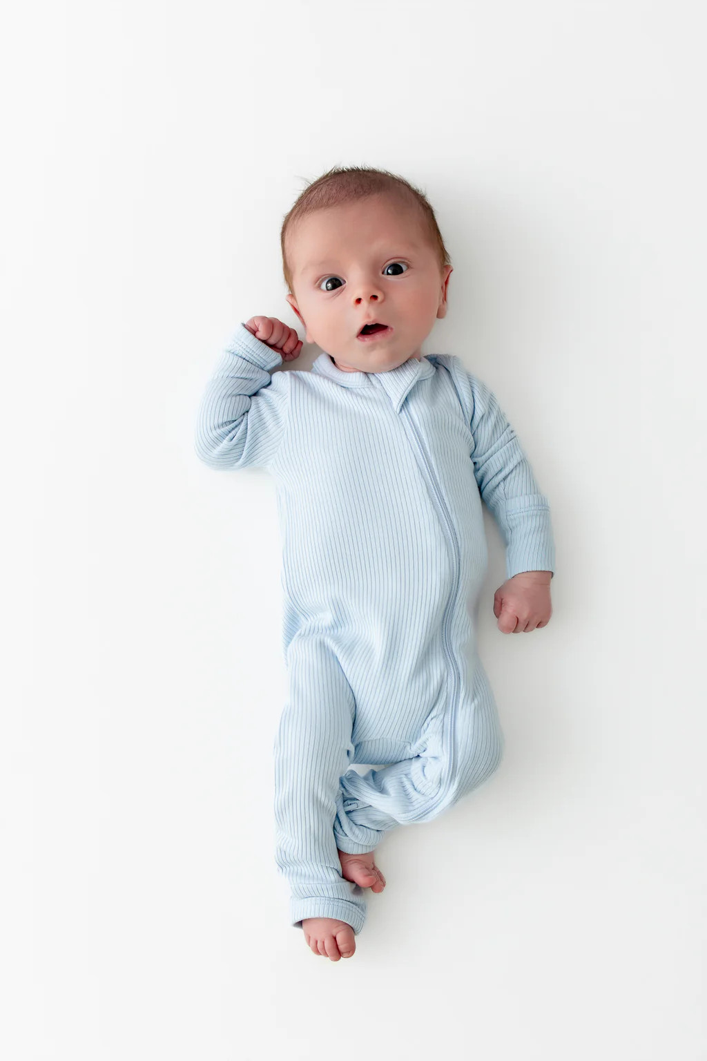 Ribbed Zipper Romper in Breeze | Kyte Baby