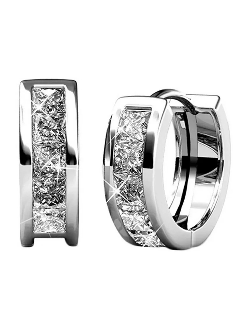 Cate & Chloe Giselle 18k White Gold Plated 15mm Hoop Earrings with Swarovski Crystals for Women | Walmart (US)