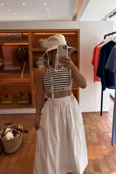 Stripe top, Chloe sandals, white dress, maxi dress, Loewe bag, Raffia bag, maxi skirt, white skirt, contrast top, fisherman hat, summer outfit 

#LTKeurope #LTKsummer #LTKstyletip