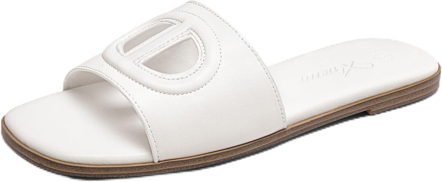 Athlefit Women's Flat Sandals Square Open Toe Comfortable Slip On Summer Beach Slide Sandals | Amazon (US)