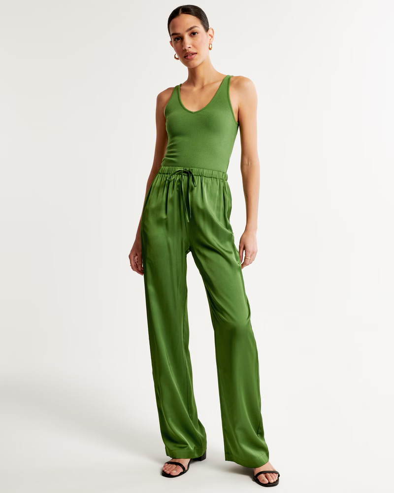 Satin Pull-On Wide Leg Pant | Abercrombie & Fitch (US)