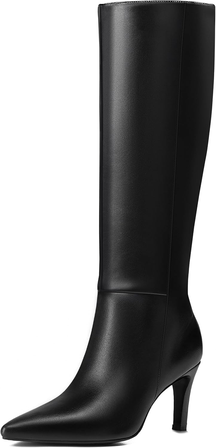 Knee High Boots Women Pointed Toe Stiletto Tall Zipper Dress Boots | Amazon (US)