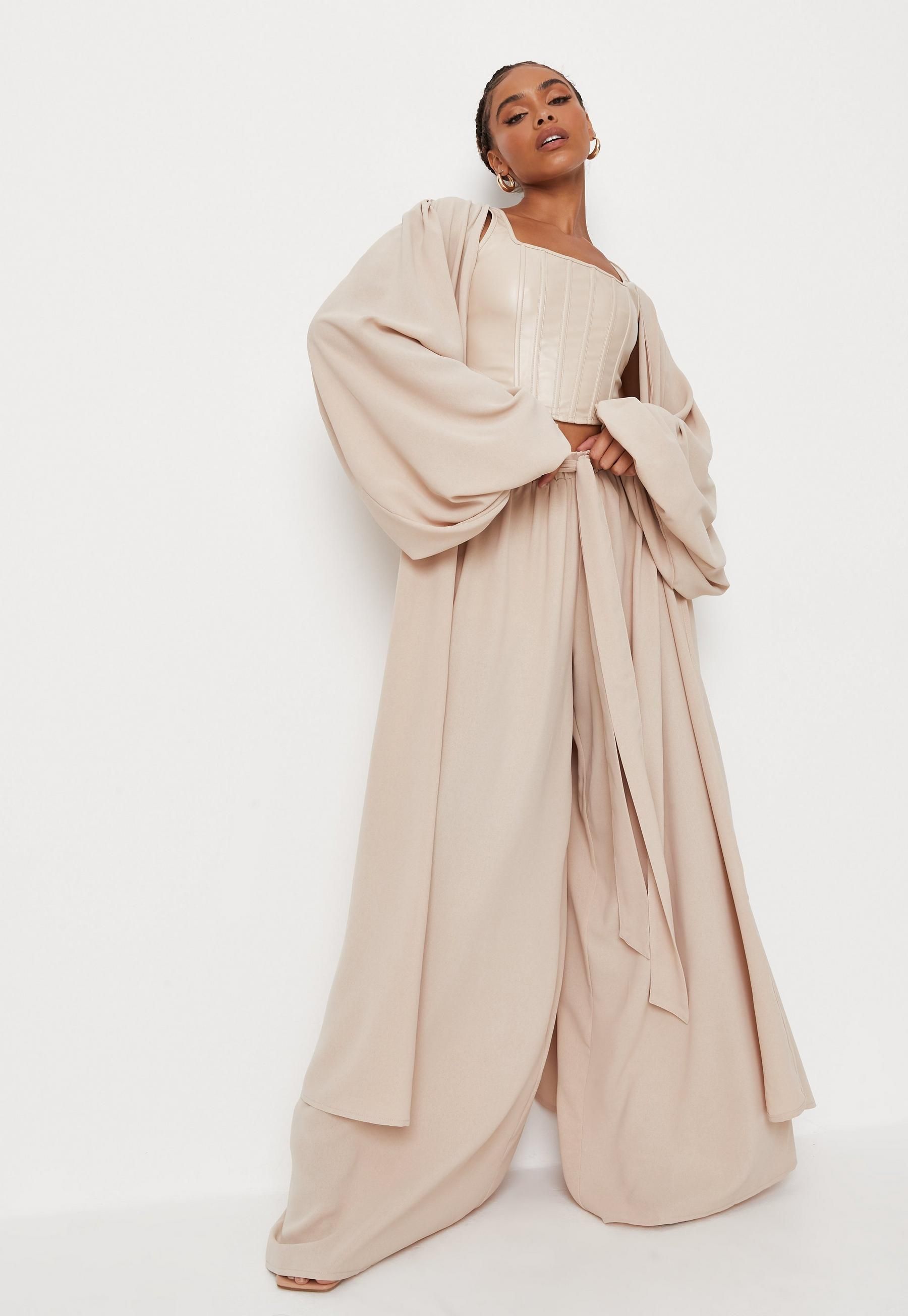 Stone Co Ord Balloon Sleeve Duster Jacket | Missguided (UK & IE)