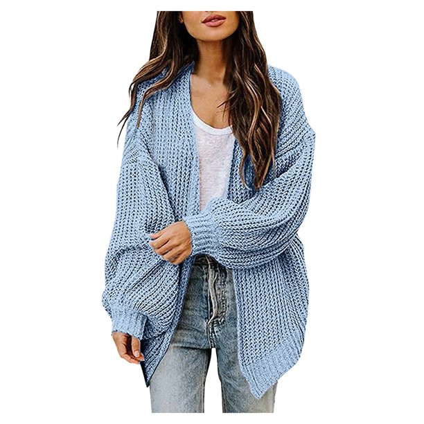 Sweater For Women Open Front Oversize Cardigan Sweaters Knit Long Sleeve Chunky Outwear Coat Blue... | Walmart (US)