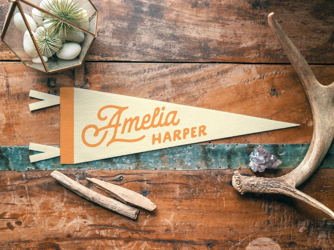 Personalized Name Sign Felt Pennant  Neutral Vintage Style - Etsy | Etsy (US)