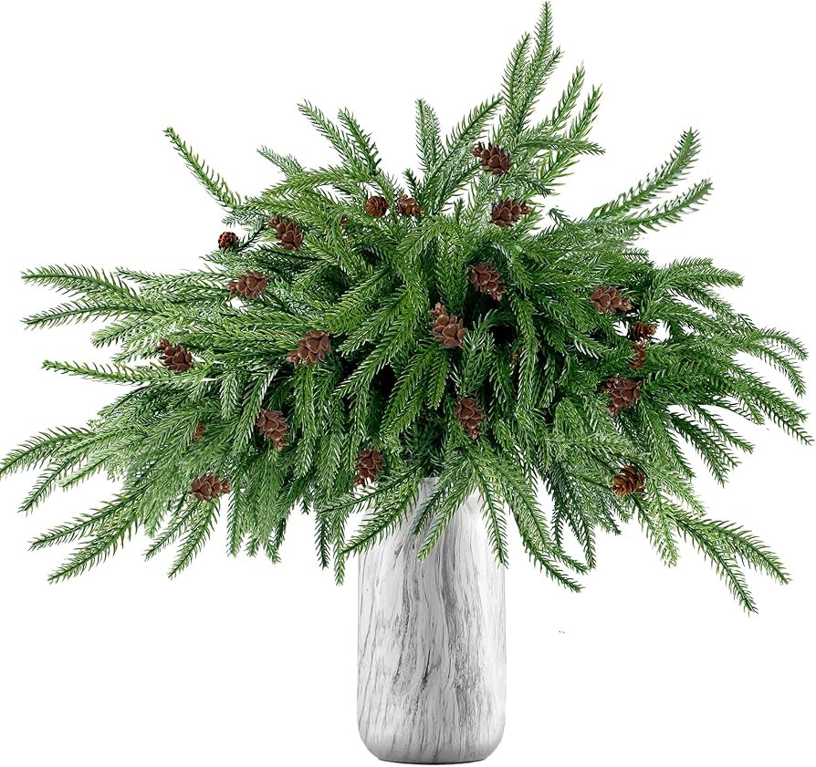 Sggvecsy 10 Pcs Christmas Norfolk Pine Branches with Pine Cones Artificial Christmas Branches Fau... | Amazon (US)
