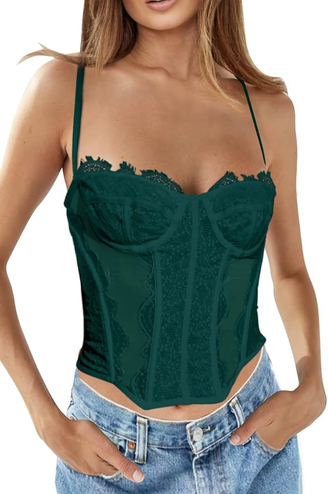 Dealmore Womens Summer Lace Bustier Mesh Sexy Vintage Spaghetti Strap Open Back Boned Corset Goin... | Amazon (US)