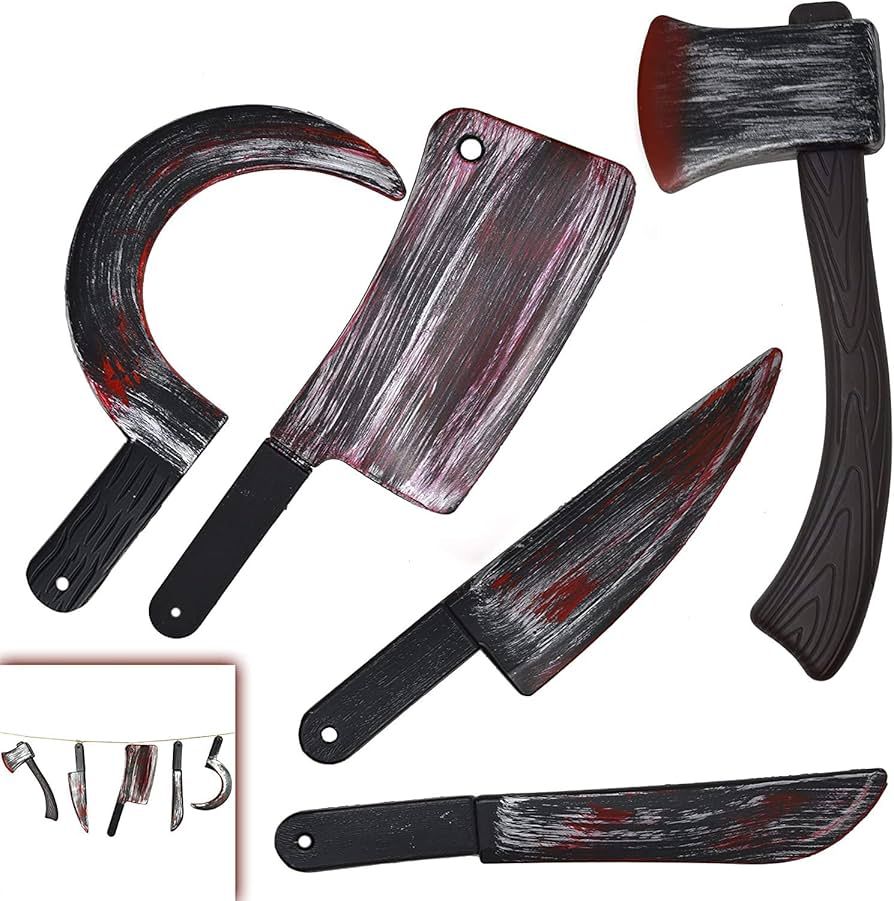 JOYIN 5 Pieces Bloody Halloween Weapons Machete, Knife, Axe, Cleaver and Sickle Halloween Props P... | Amazon (US)