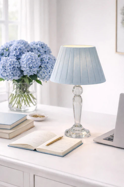 Round Crystal Rechargeable Lamp with Pleated Shade (6 Color Shades) | The Enchanted Home