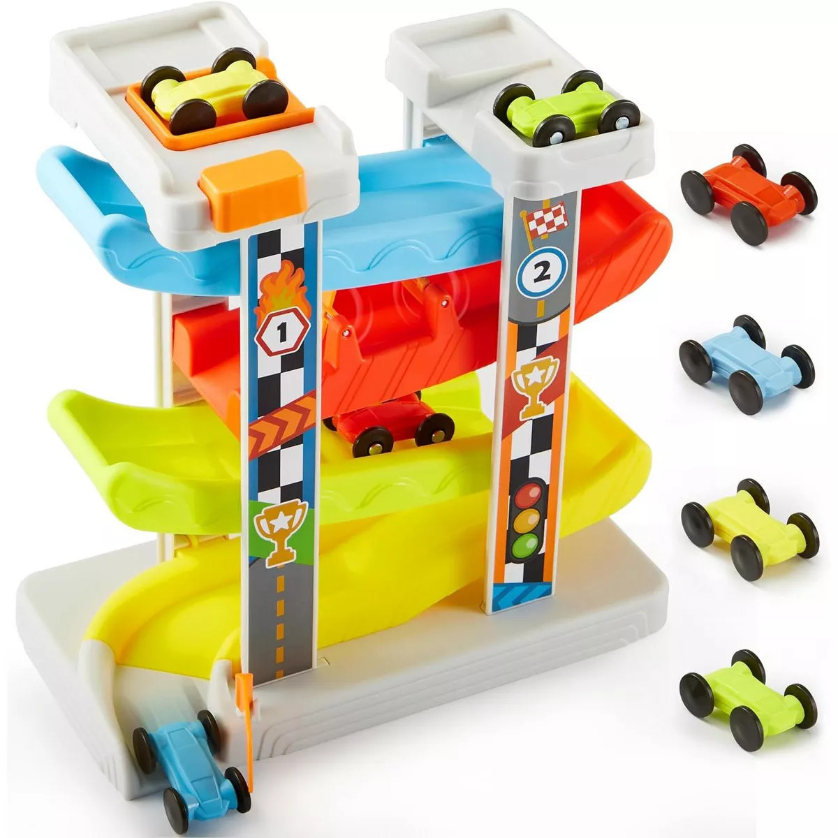 Joyfy 4-Layer Car Ramp Race Track Toy for Toddlers 18M+, Includes 4 Cars, Parking Spaces & Button... | Target