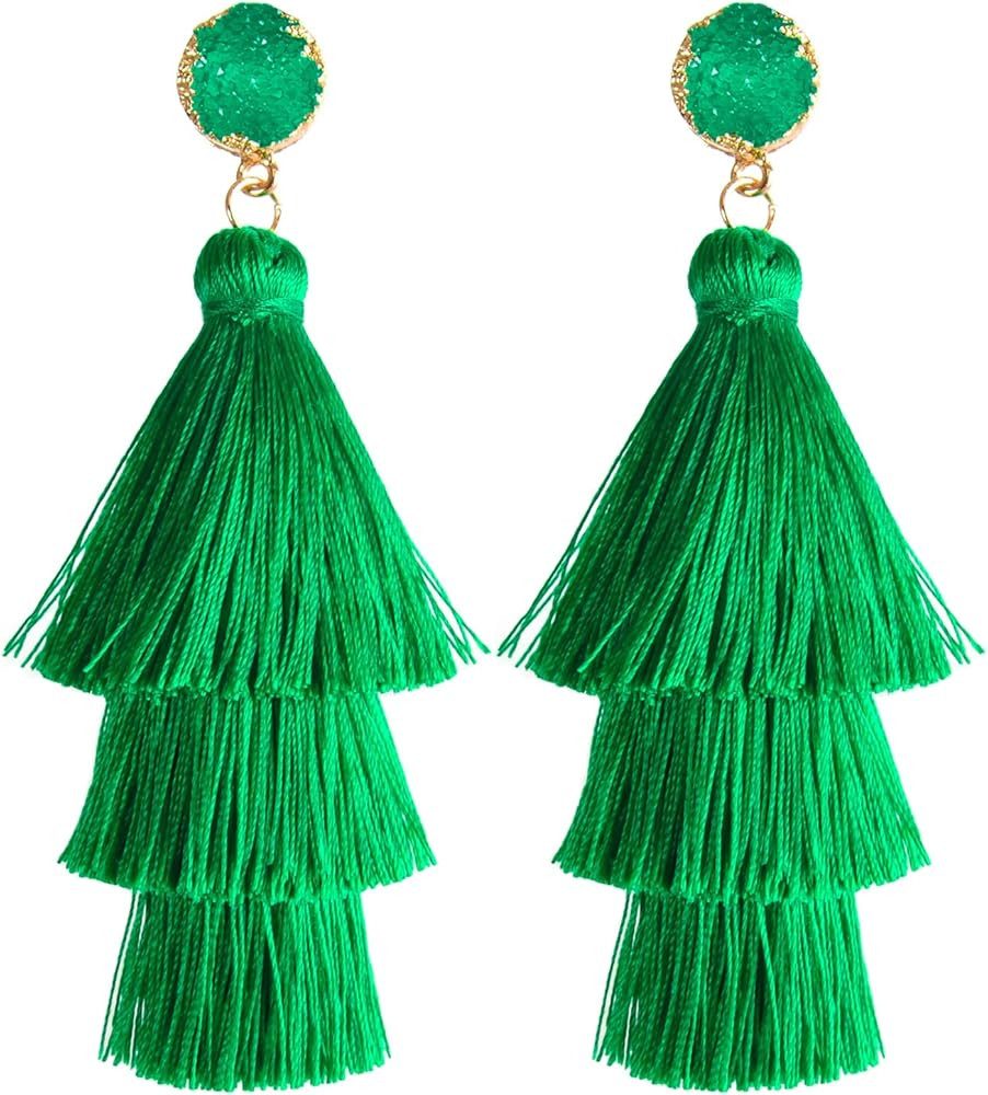 Layered Tassel Bohemian Dangle Earrings, Acrylic Rose Petal Drop Earrings Holiday Festive Costume... | Amazon (US)