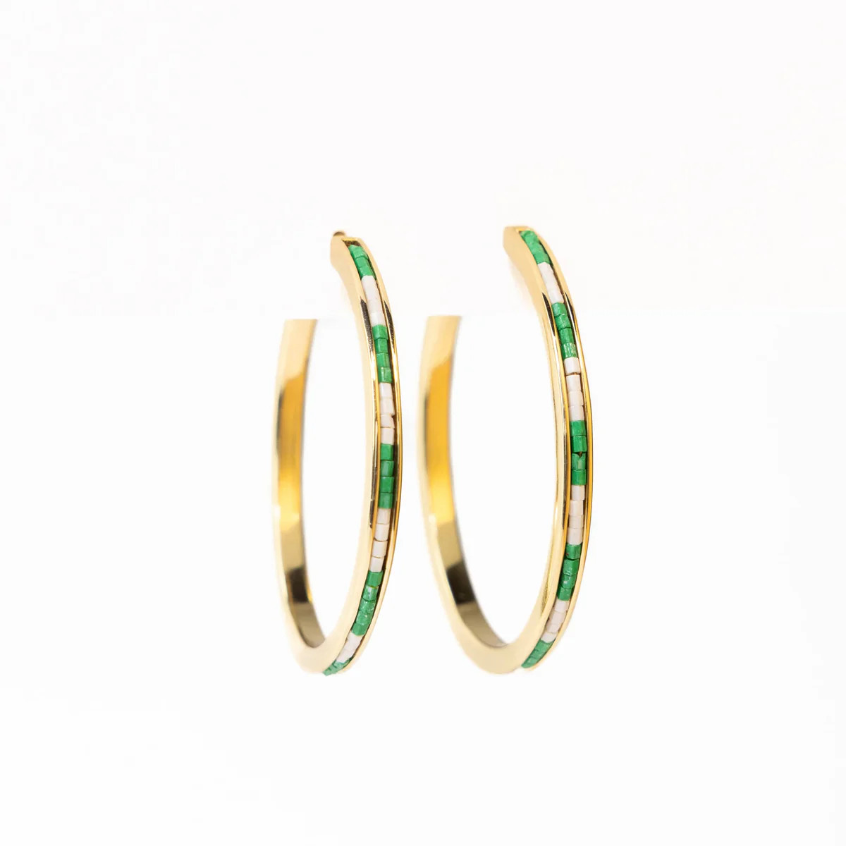 Lulu Hoop Earring Brass With Chanel Of Seed Bead Kelly Green | INK+ALLOY