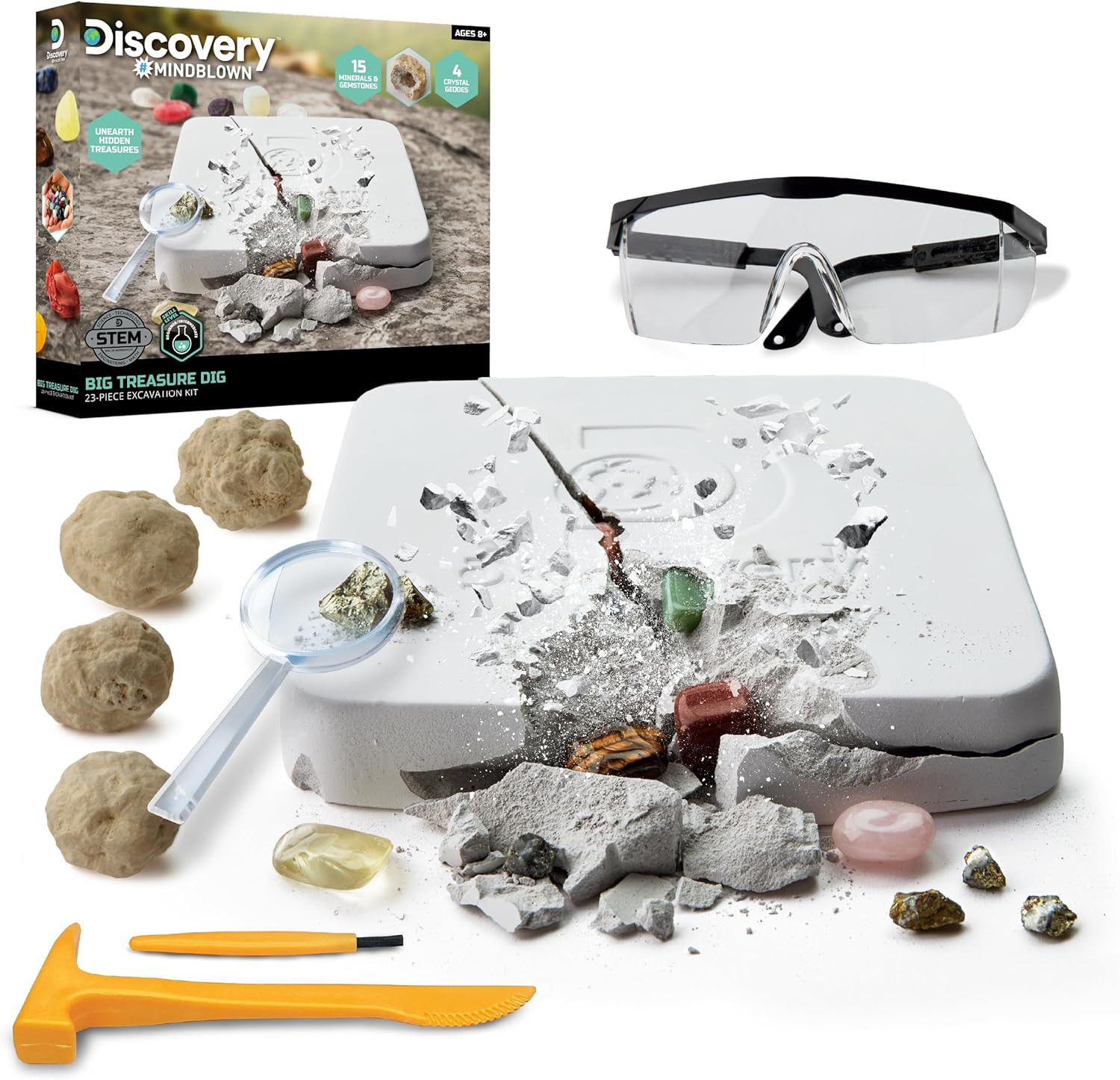 Discovery™ Big Treasure Dig STEM Kit – 23-Piece Excavation Set for Kids| Dig for 15 Gemstones... | Amazon (US)