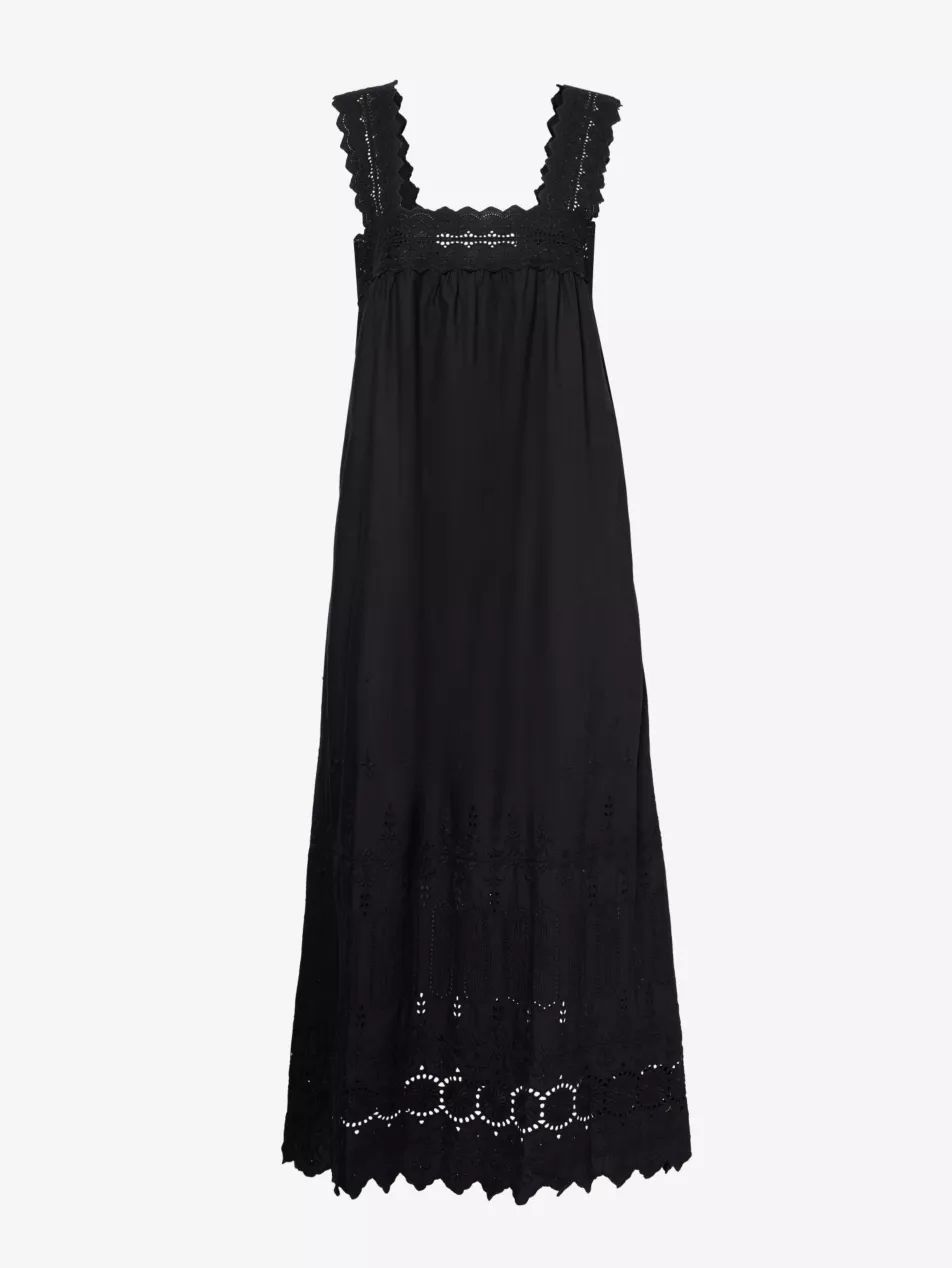 Amelia embroidered-trim cotton midi dress | Selfridges