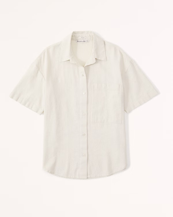 Oversized Short-Sleeve Linen-Blend Shirt | Abercrombie & Fitch (US)