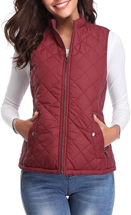 Fuinloth Women's Quilted Vest, Stand Collar Lightweight Zip Padded Gilet | Amazon (US)