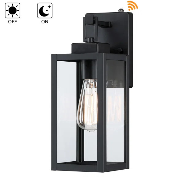1-Light Matte Black Outdoor Wall Lantern with Dusk to Dawn | Wayfair North America