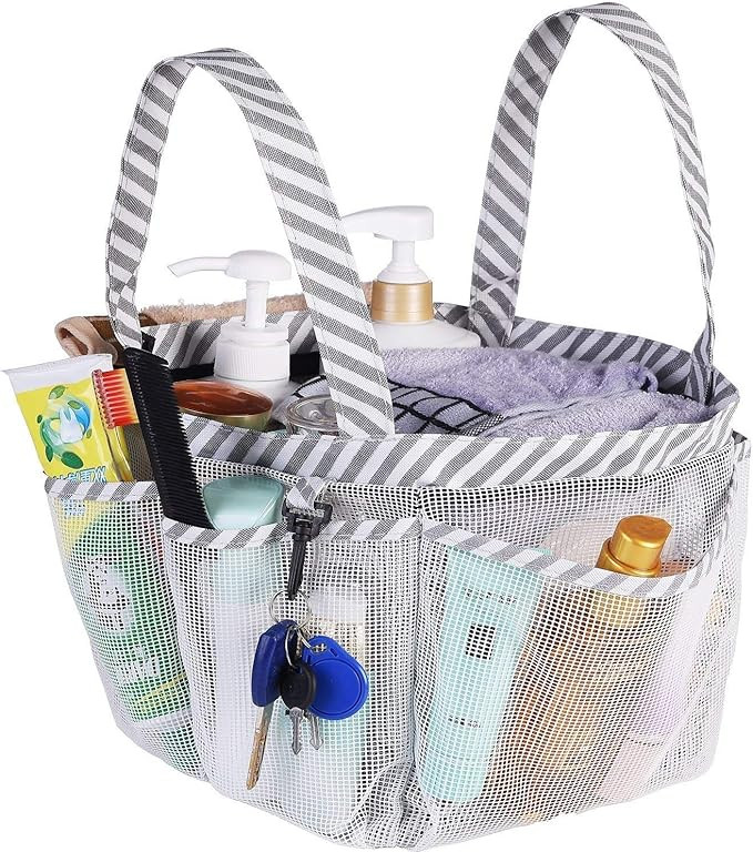 Haundry Mesh Shower Caddy Tote, White College Dorm Bathroom Tote with 8 Pockets, Portable Shower ... | Amazon (US)