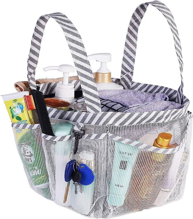 Haundry Mesh Shower Caddy Tote, White College Dorm Bathroom Tote with 8 Pockets, Portable Shower ... | Amazon (US)