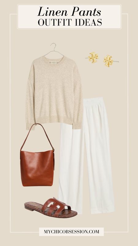 Style white linen pants with a cashmere sweater for a chic summer office look. Pair them with a leather bucket tote, gold Tory Burch studs, and leather sandals.

#LTKSeasonal #LTKStyleTip #LTKWorkwear