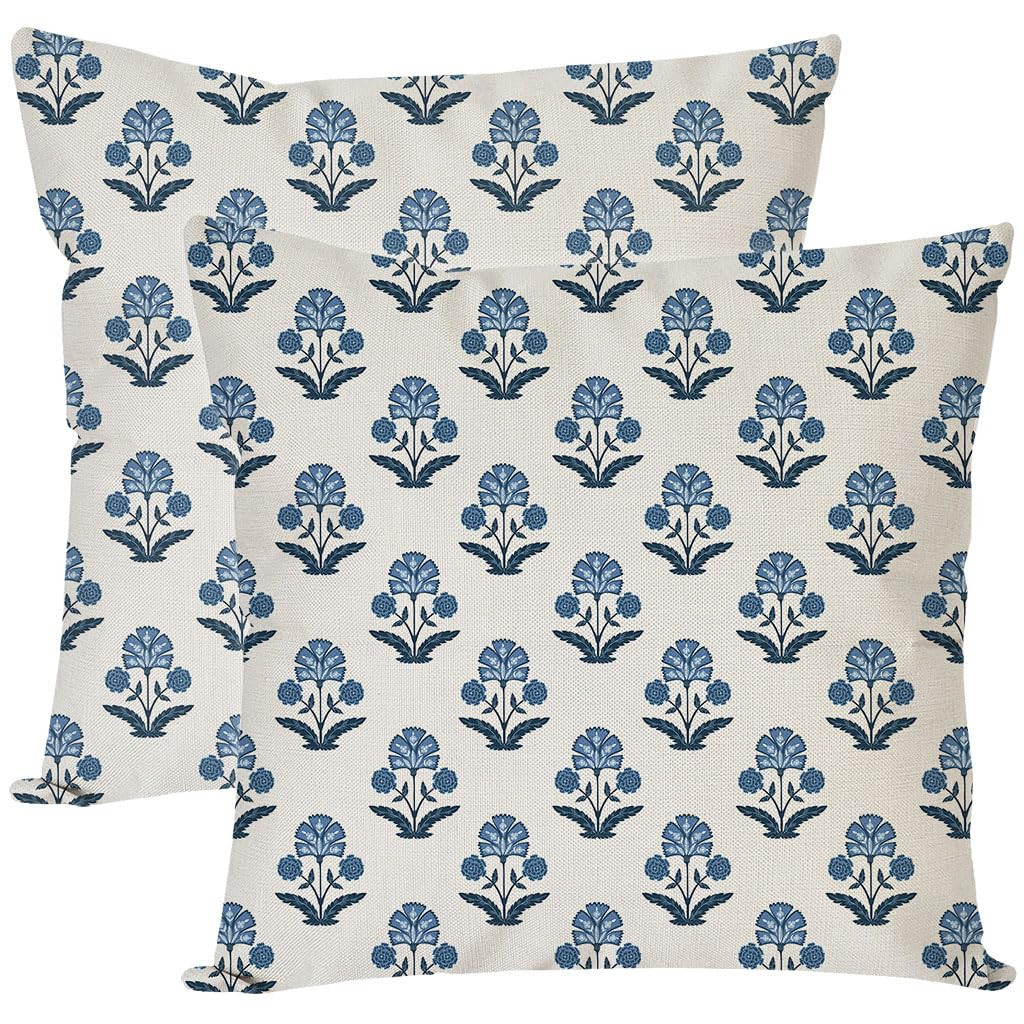 PANDICORN Floral Throw Pillow Covers 18x18 Inch Set of 2 Blue and White Flower Vintage Outdoor Sp... | Amazon (US)