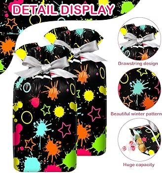 Capoda 50 Pcs Neon Gift Drawstring Bags Glow in the Dark Candy Bags Goodie Bags 6 x 9 Inch Plasti... | Amazon (US)