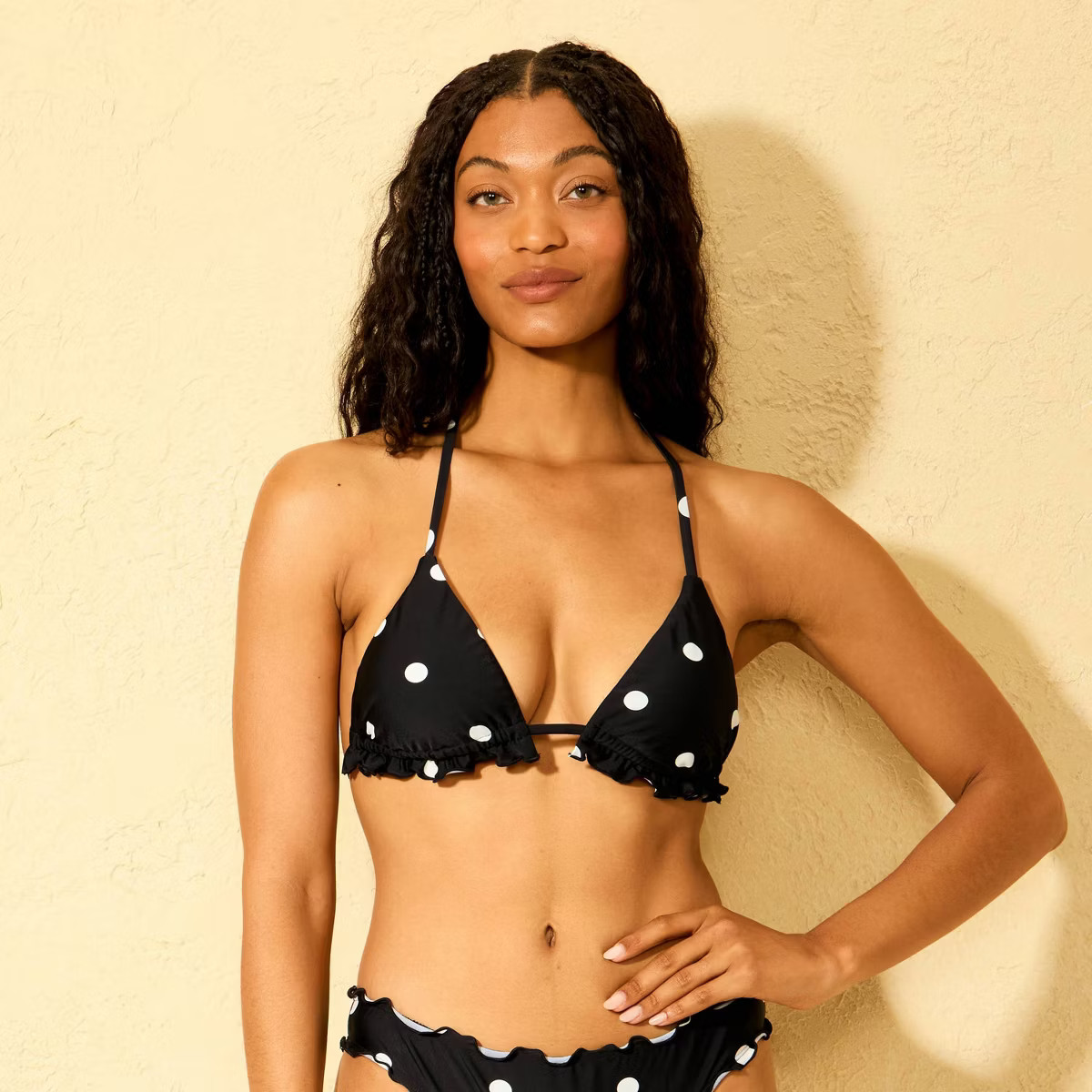 Women's Polka Dot Ruffle Triangle Bikini Top - Shade & Shore™ Black | Target