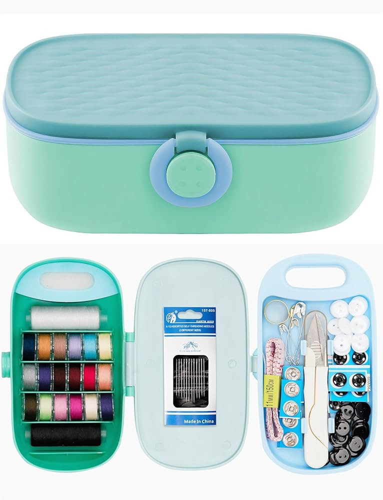 FKOG Cyan Green Sewing Project Kit, 135 Pcs Family Travel Sewing Kit Sewing Supplies Repair Kit S... | Amazon (US)