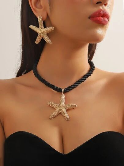 1set(3pcs) Simple & Fashionable Starfish Pendant Ocean Style Exaggerated Women's Jewelry Set  SKU... | SHEIN